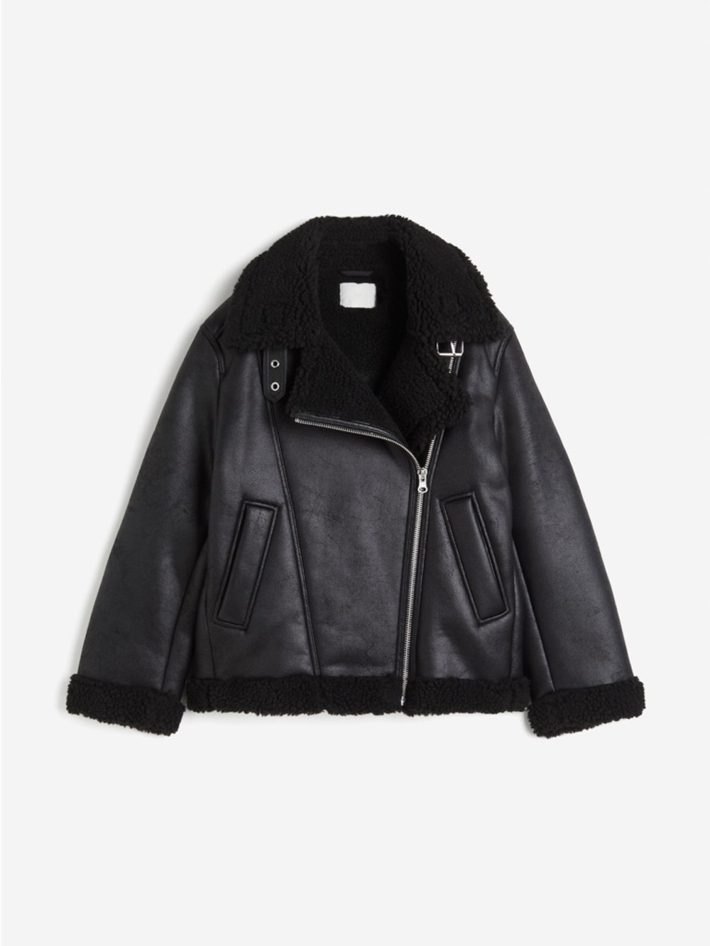Black Faux Shearling Aviator Jacket